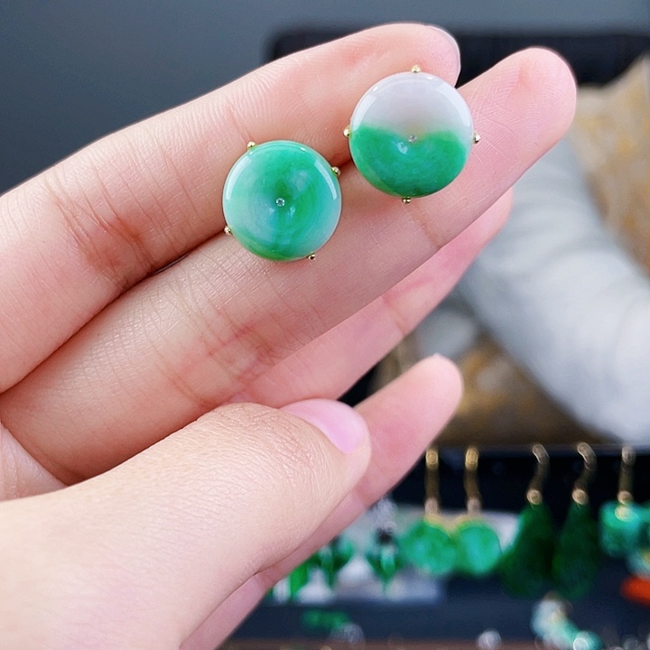 翡翠耳饰银S925镶嵌饰品