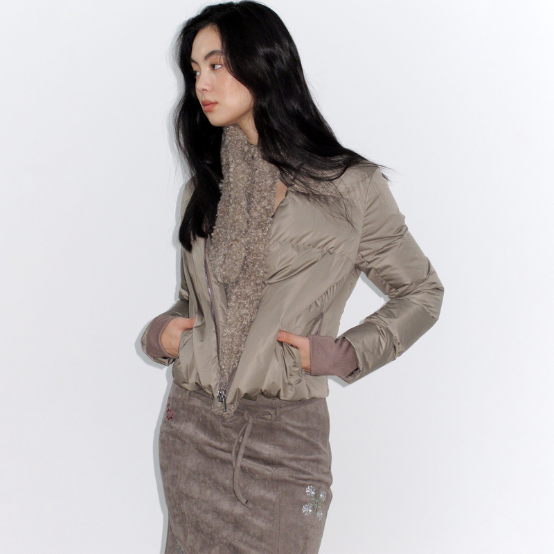 Mito de dar90白鸭绒合身收腰立领短款羽绒服冬季外套 皮草围巾