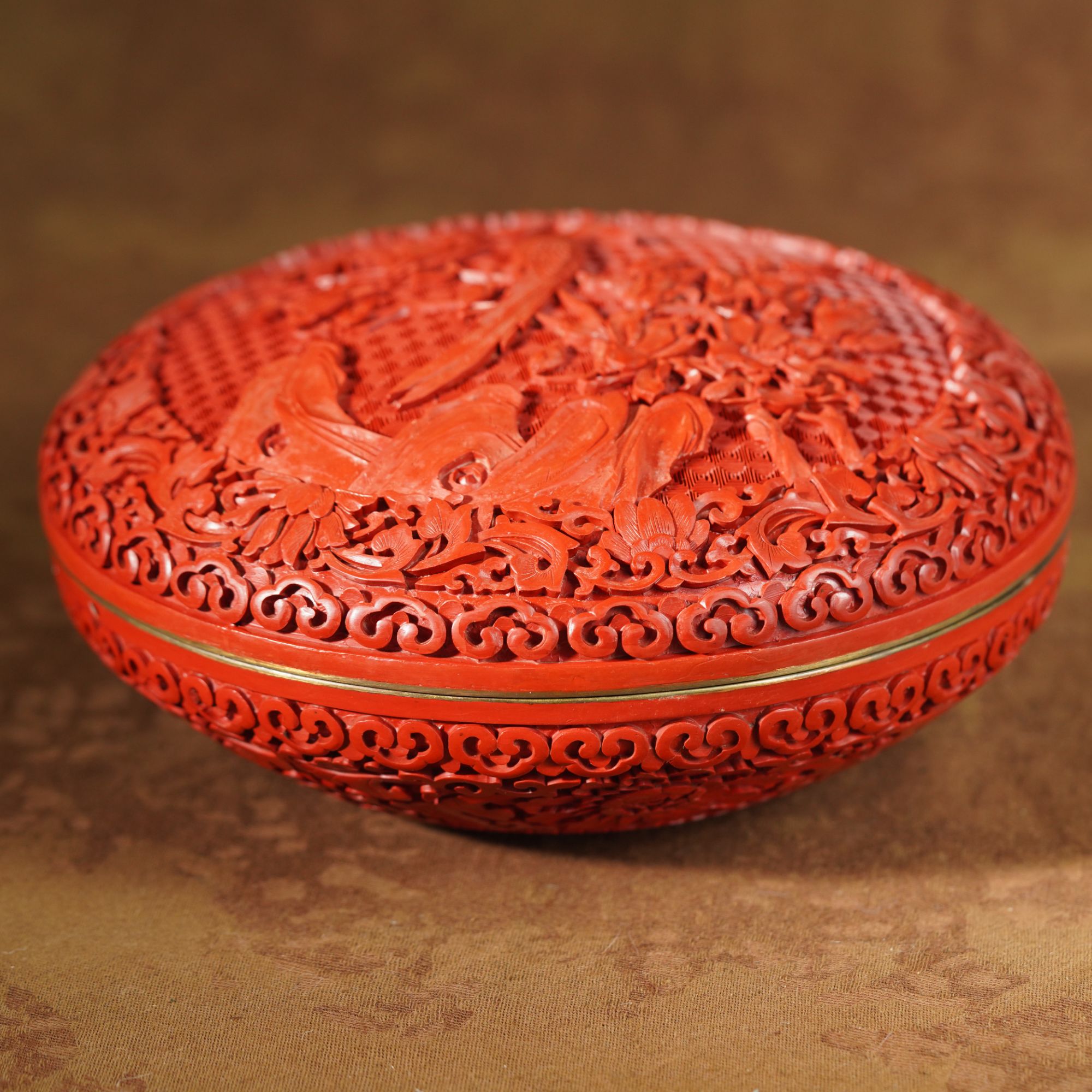 剔红花鸟纹捧盒约20*9cm 11251104-02