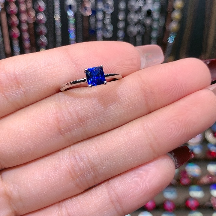 蓝宝石戒指银S925镶嵌5