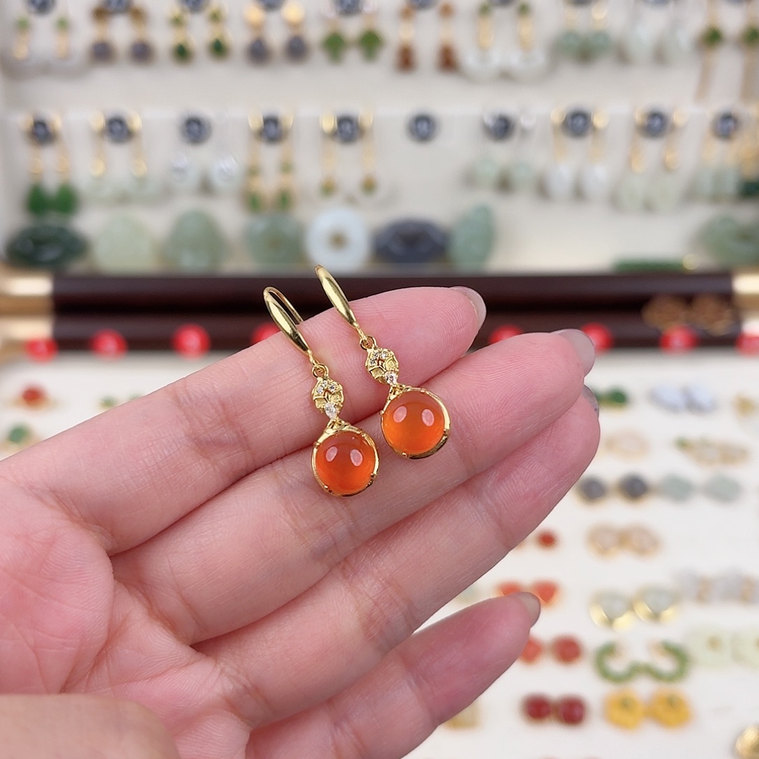 银S925镶嵌南红玛瑙耳饰老****补差价