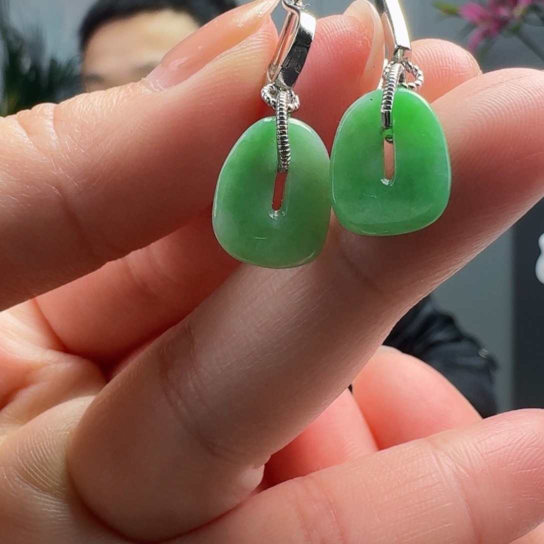 翡翠耳饰银S925镶嵌天然