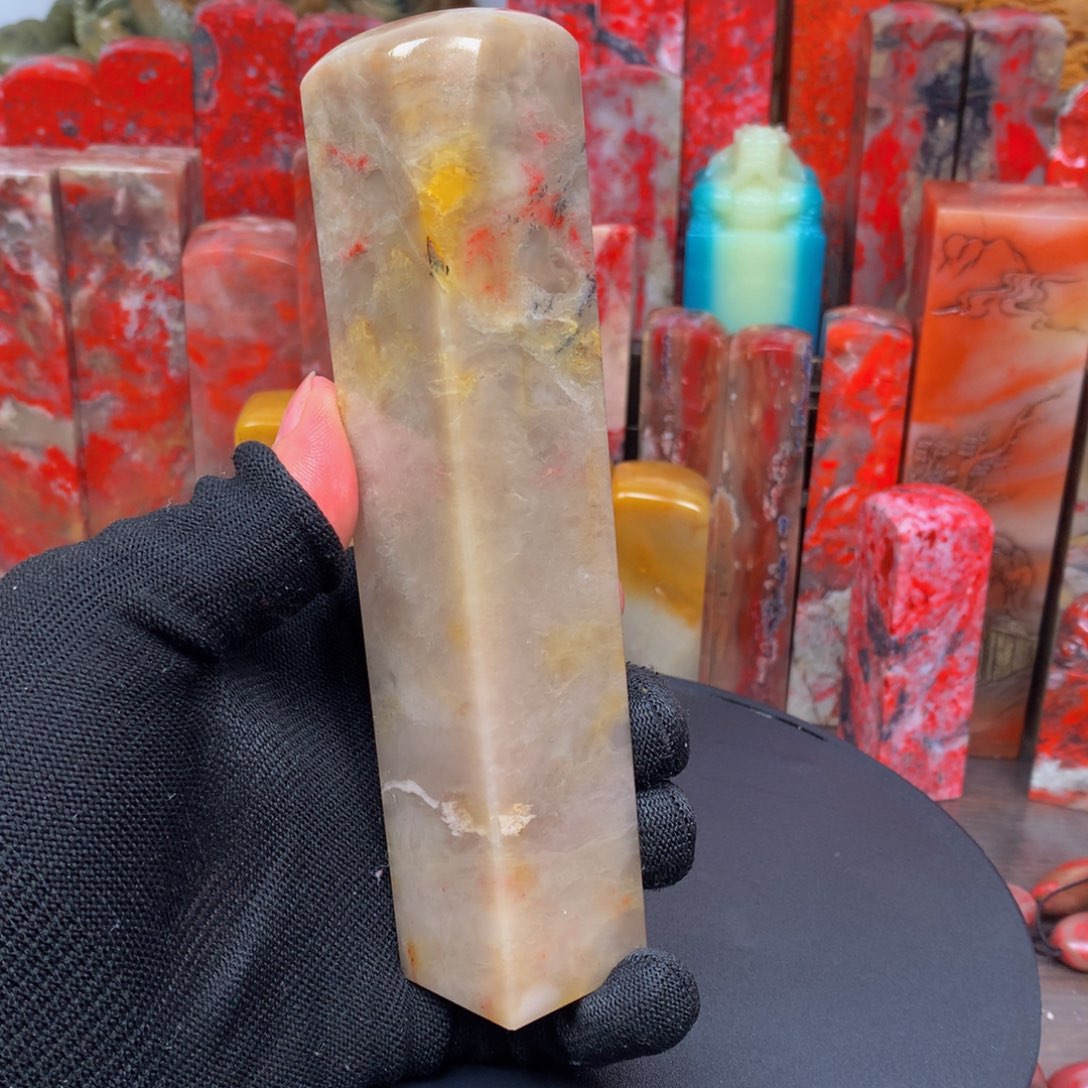 昌化石羊脂白玉冻鸡血石印章