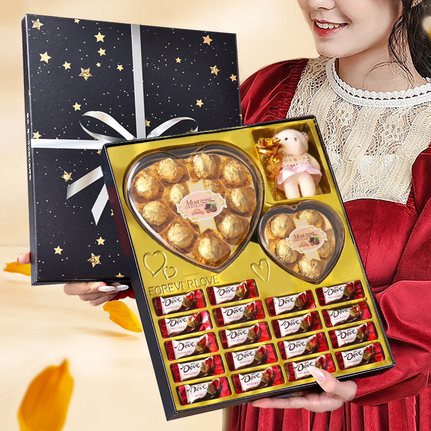 德芙巧克力大气精致礼盒送孩子女生闺蜜元旦跨年新年礼物休闲零食