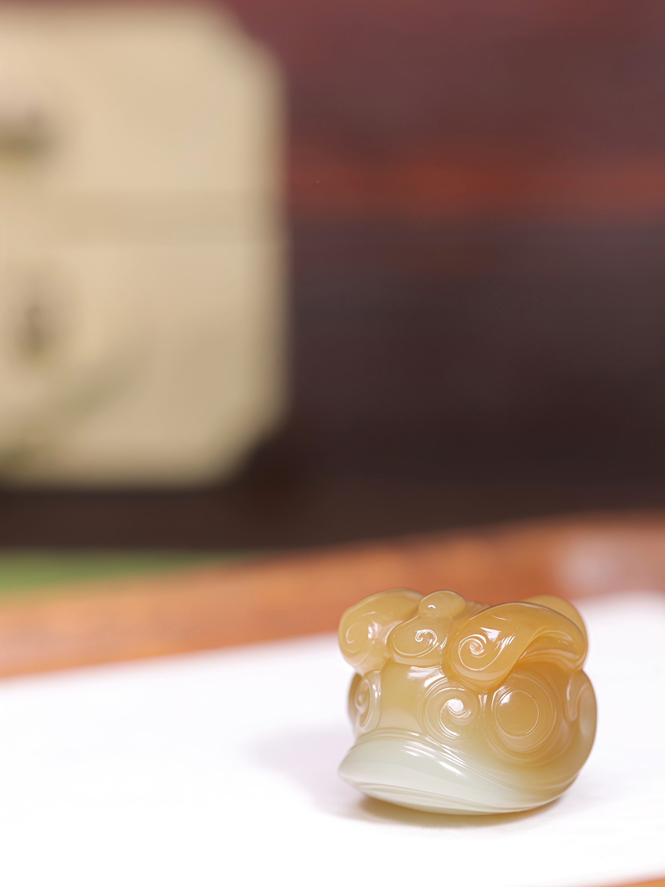 新疆和田玉糖白玉国潮醒狮挂件
