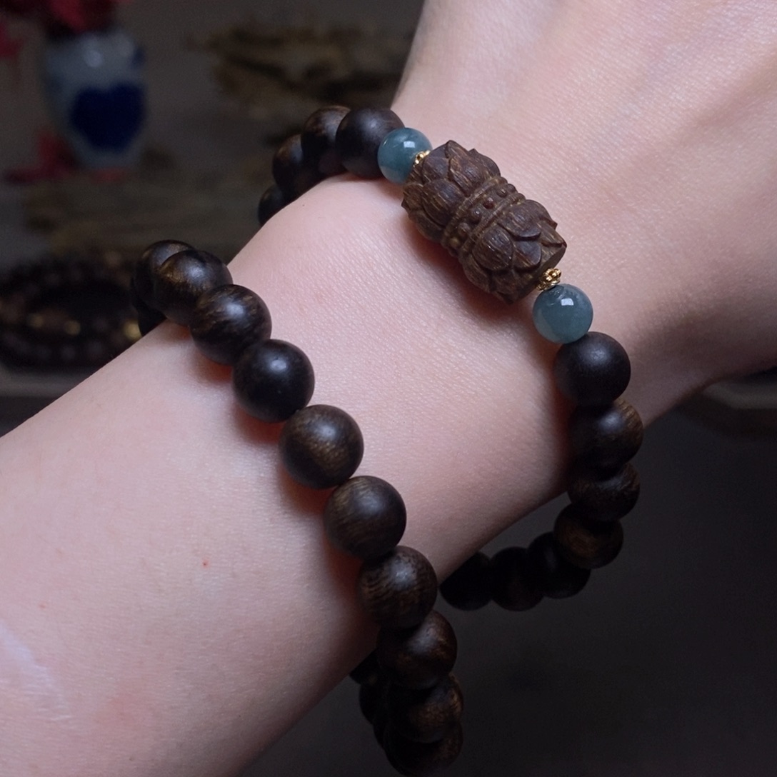 沉香手串越南富森红土星空料1.0+芽庄白棋沉香木雕配饰