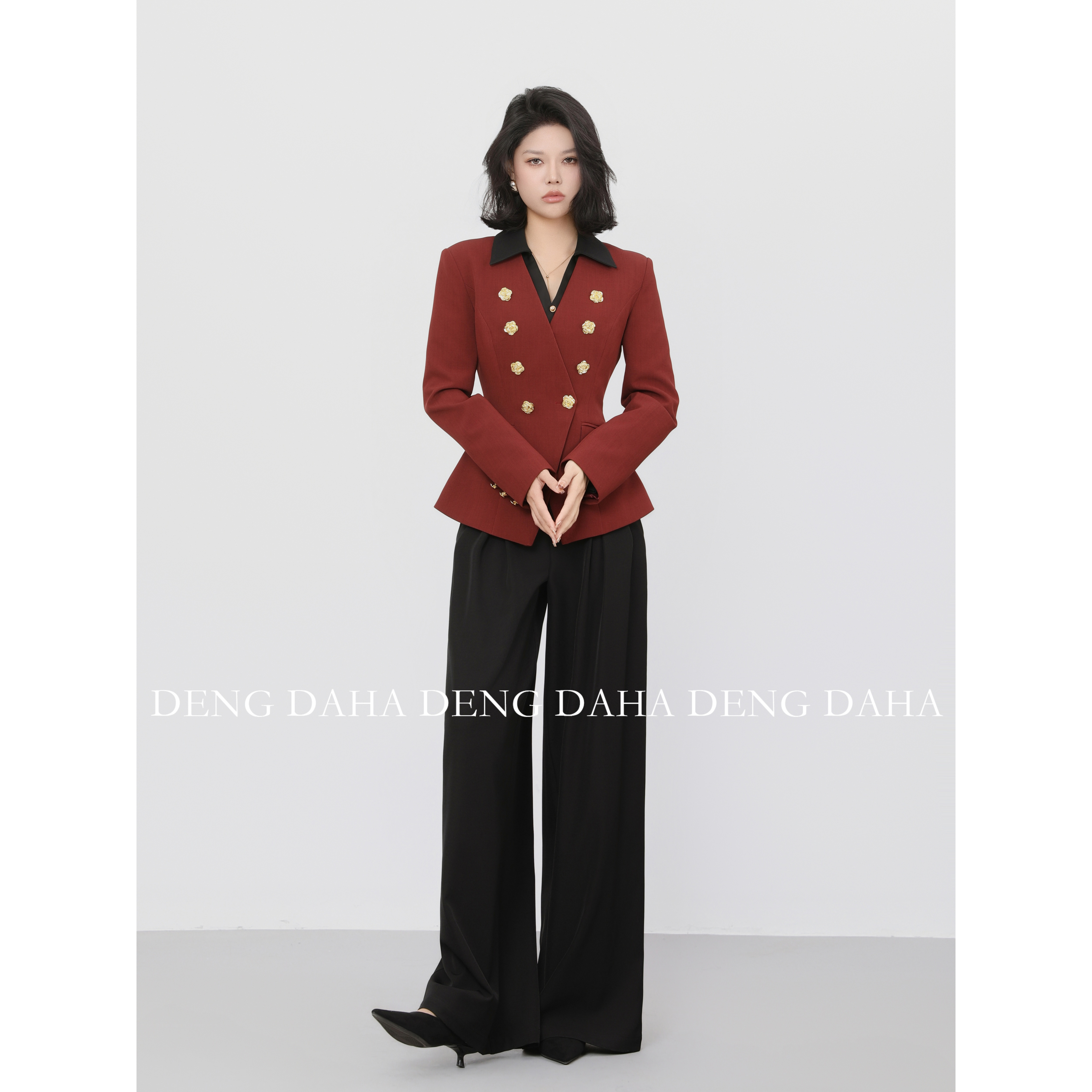 SANOIAN·宋三千春季新款不规则扣显瘦阔腿裤HBZC622165 nnassa