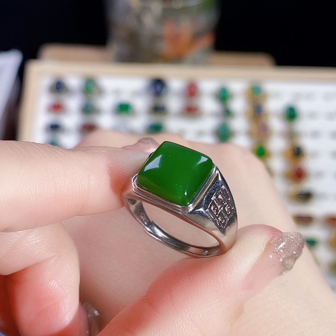 和田玉（碧玉）戒指银S925镶嵌