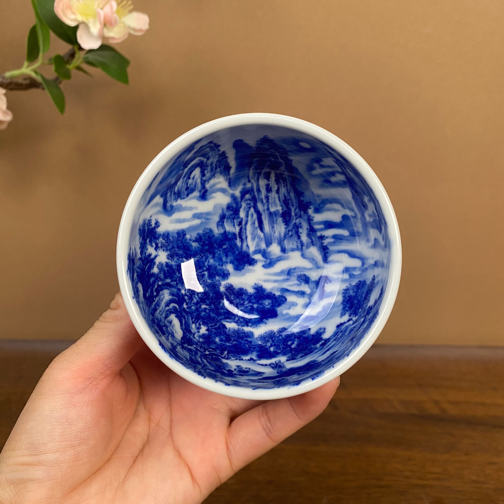 【九茗珍藏】怀庆宋画满绘山水歸莊图罗汉杯 手工手绘景德镇茶具