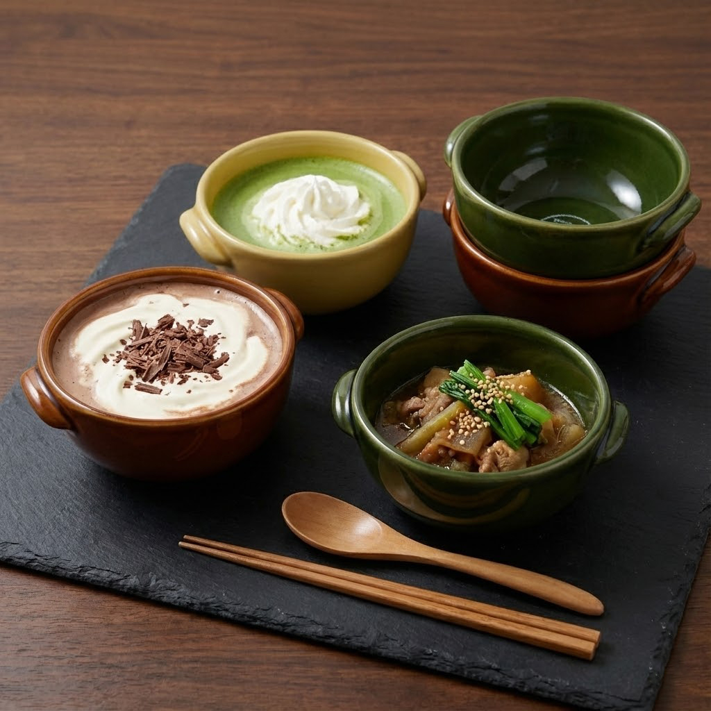 HASAMI-YAKI/波佐见烧耐热双耳餐具绿色复古陶瓷色釉