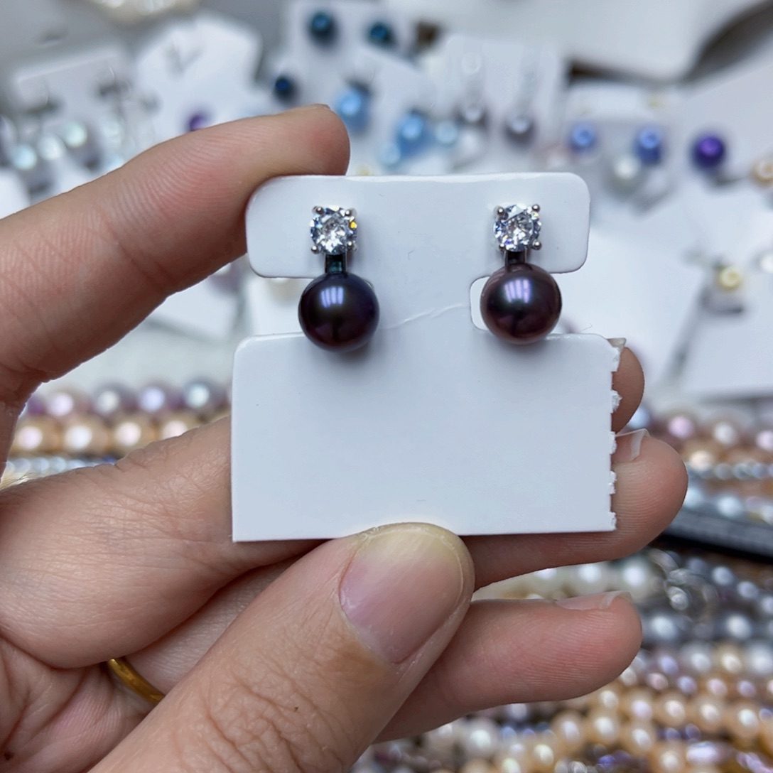 淡水珍珠耳饰银S925镶嵌