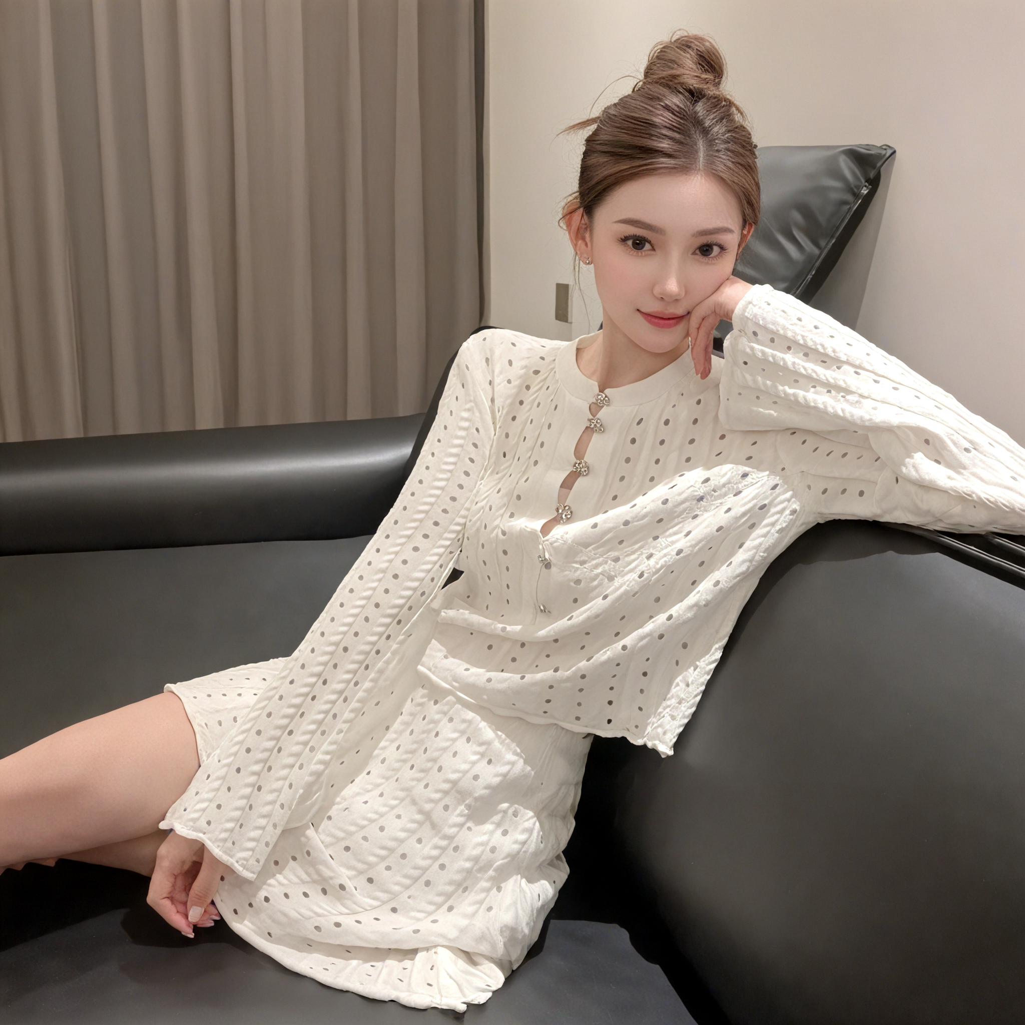 法式小香风针织套装女夏季白色长袖上衣短裙千金贵气名媛风两件套