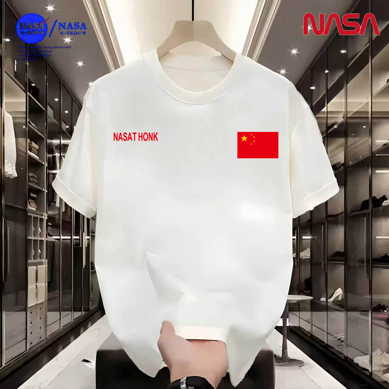 D16NASA联名重磅T恤男女同款时尚百搭圆领短袖【旗NASA】A-078