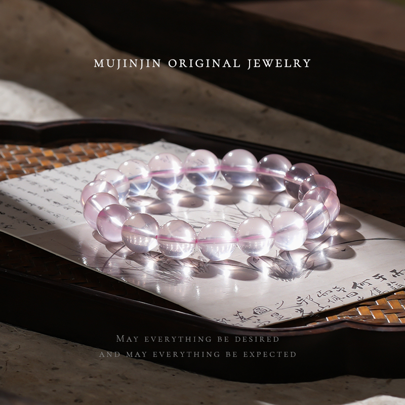 天然六芒星光粉水晶手串女款时尚百搭串珠手链轻奢小众