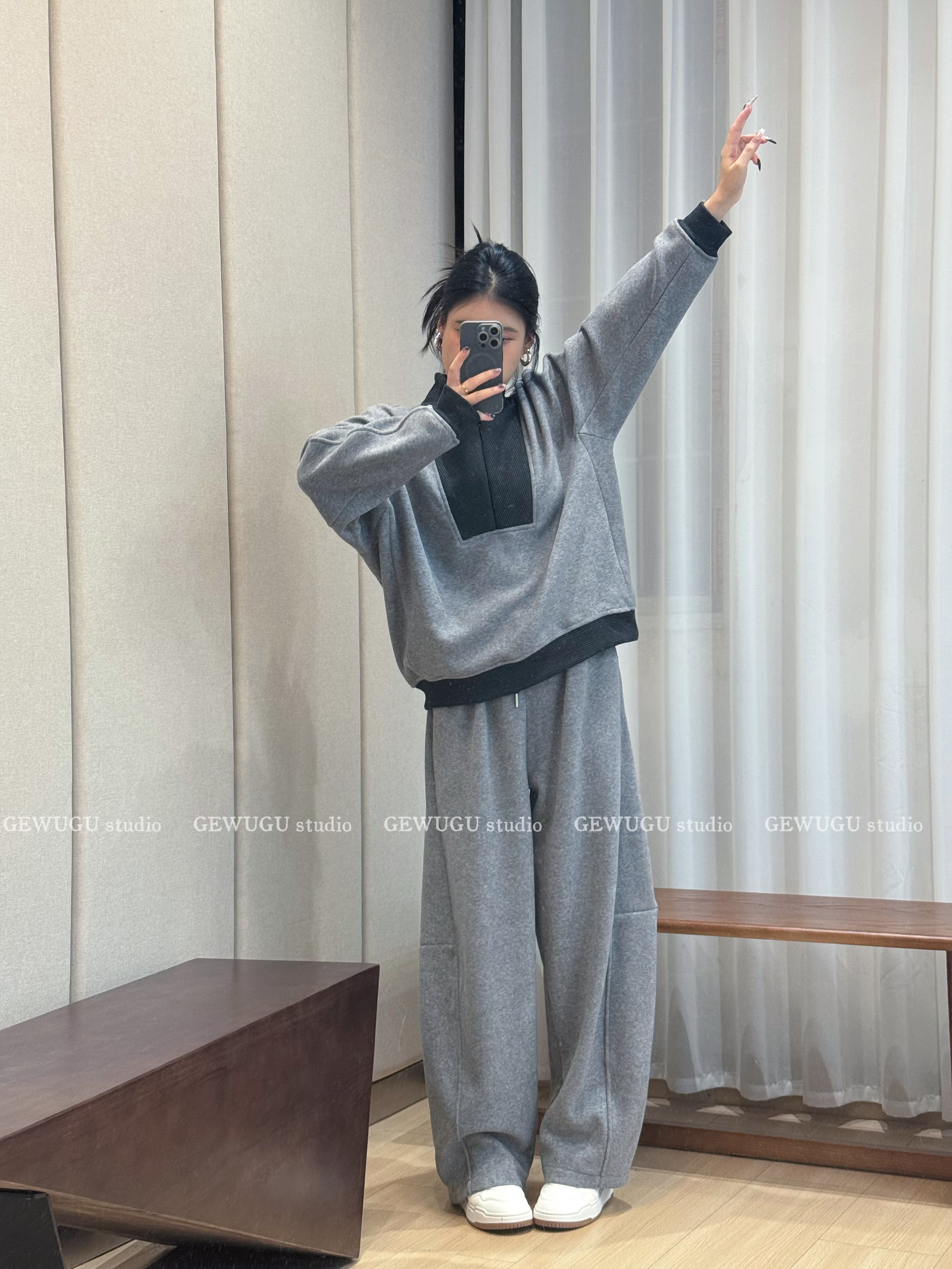 加绒加厚冬季两件舒适休闲运动套装运动拼色卫衣卫裤套装休闲时尚