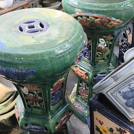 浊***杯石湾陶瓷花座2个包邮