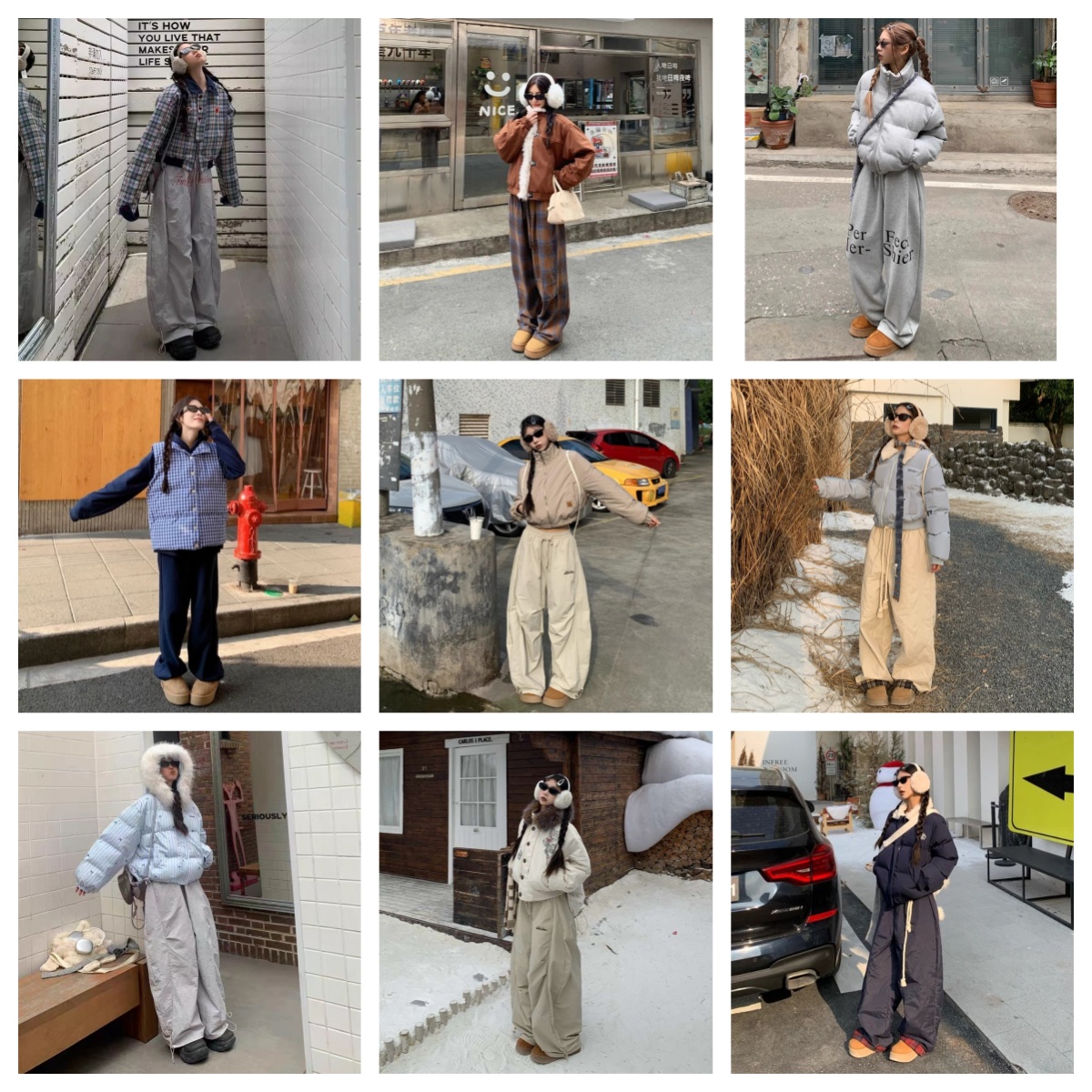 编号01-100美式复古短款棉服女冬季设计感加厚休闲阔腿弯刀裤套装