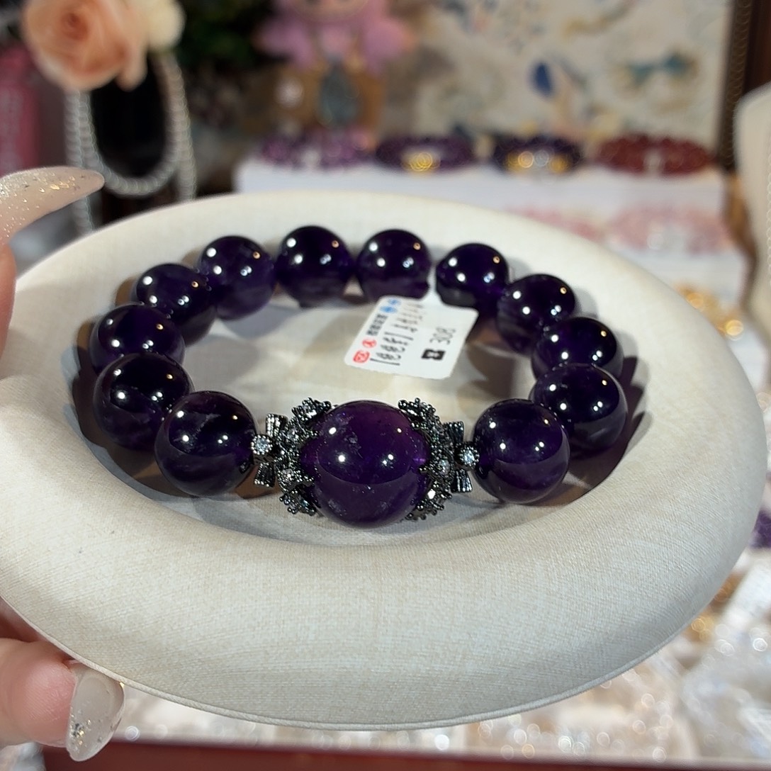 紫晶手串未镶嵌乌拉圭紫水设计款14+