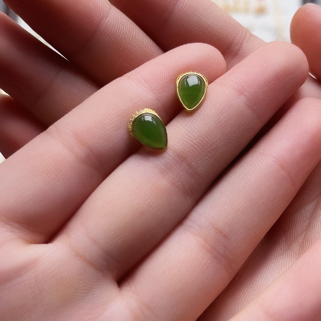 银S925镶嵌和田玉耳饰