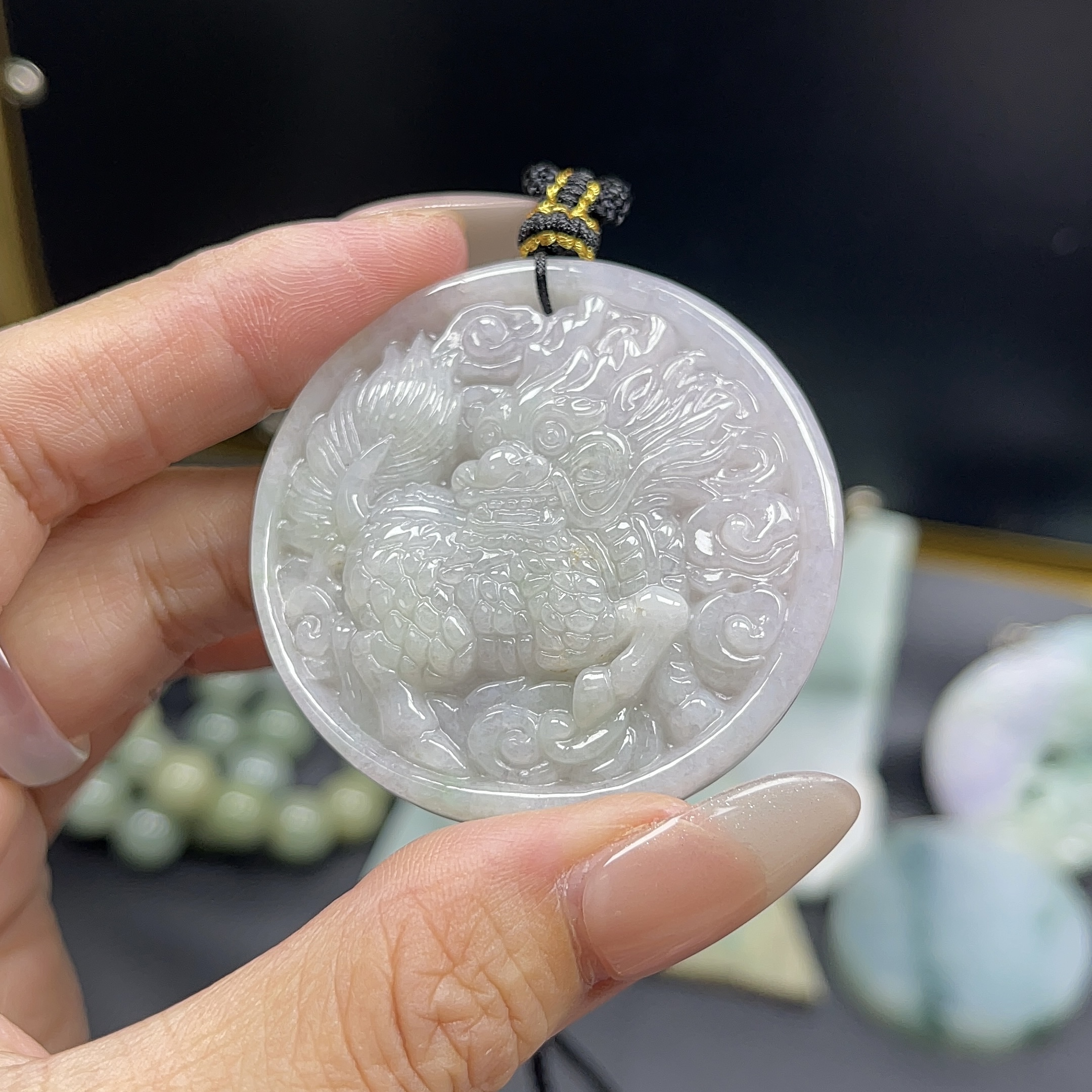 天然缅甸翡翠A货 麒麟吊坠毛衣链挂件精品手把件百搭