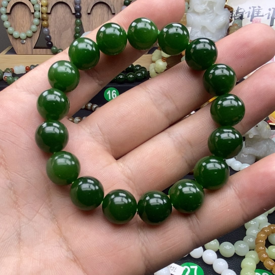 和田玉（碧玉）手链未镶嵌俄罗斯碧玉7号矿卡12