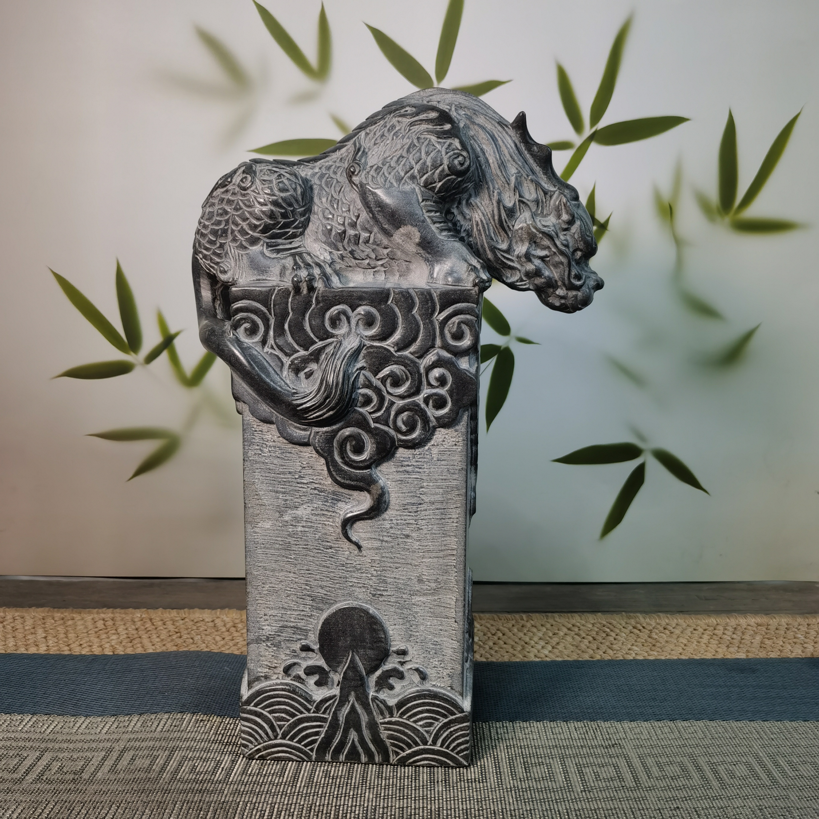 山西精美青石狮子桌面摆件吸水兽流水摆件石柱