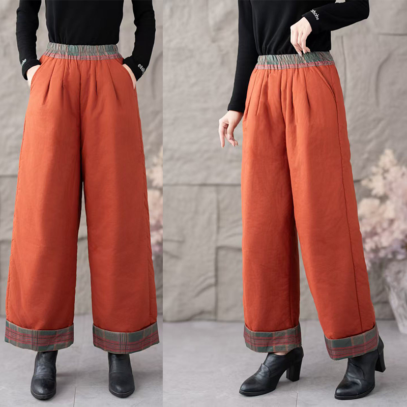 1920秋冬加厚保暖棉裤阔腿松紧腰宽松直筒裤百搭休闲腰部妈妈长裤