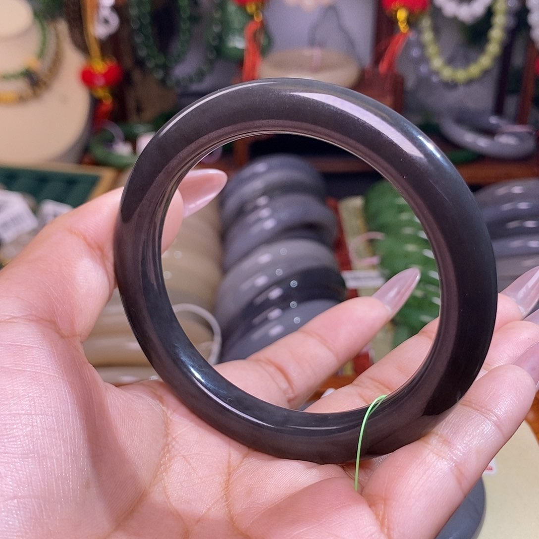 和田玉烟紫冰底老料手镯59圈补贴未镶嵌