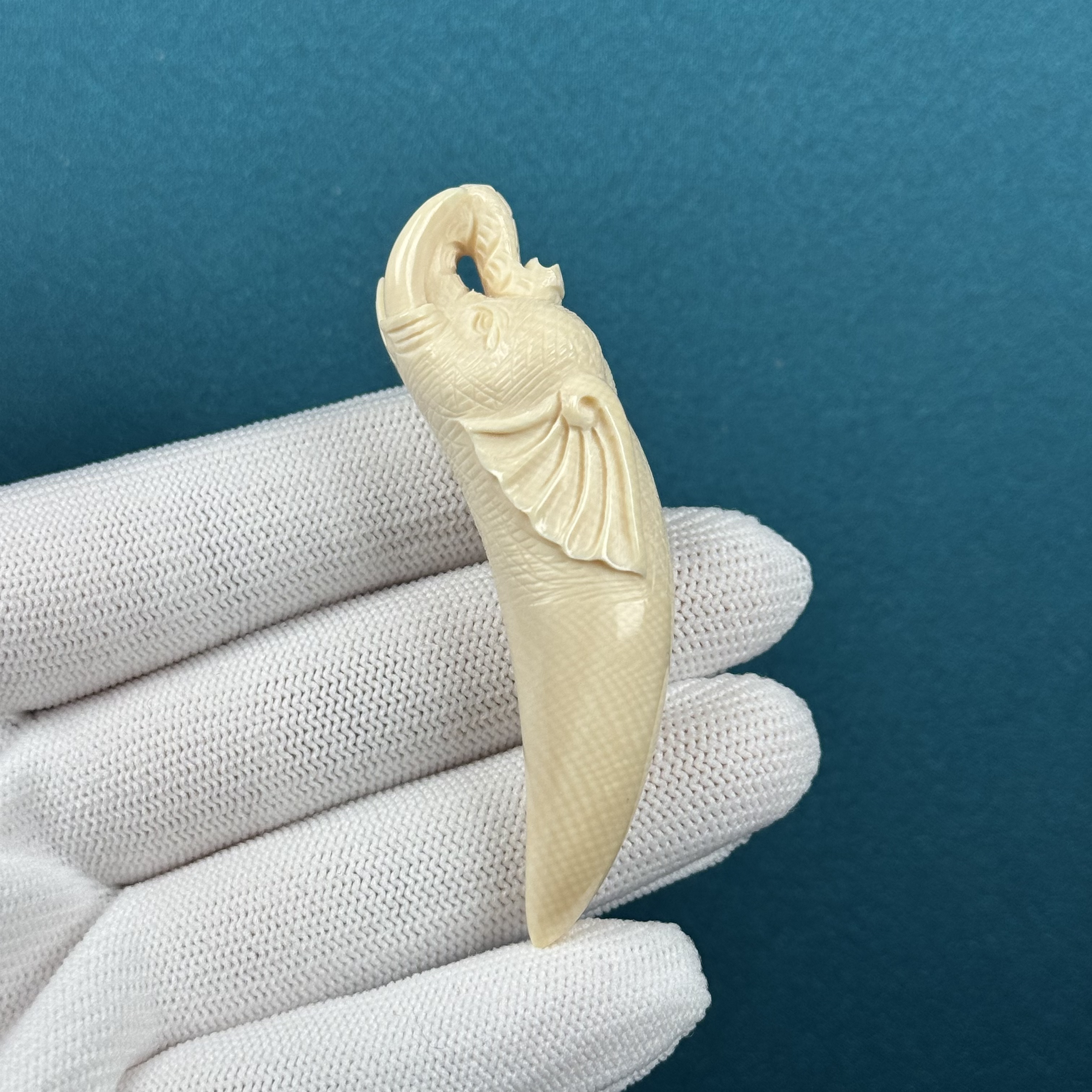 H24-77天然猛犸牙 雕刻象神牙尖 18*68.7mm支持复检假一罚十