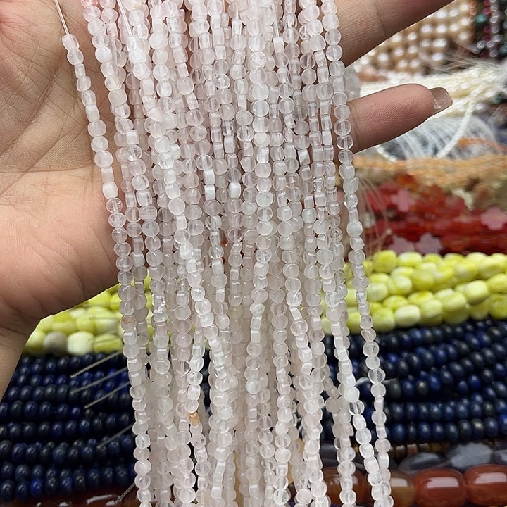 玛瑙/玉髓未镶嵌珠宝半成品2条4mm粉晶圆片