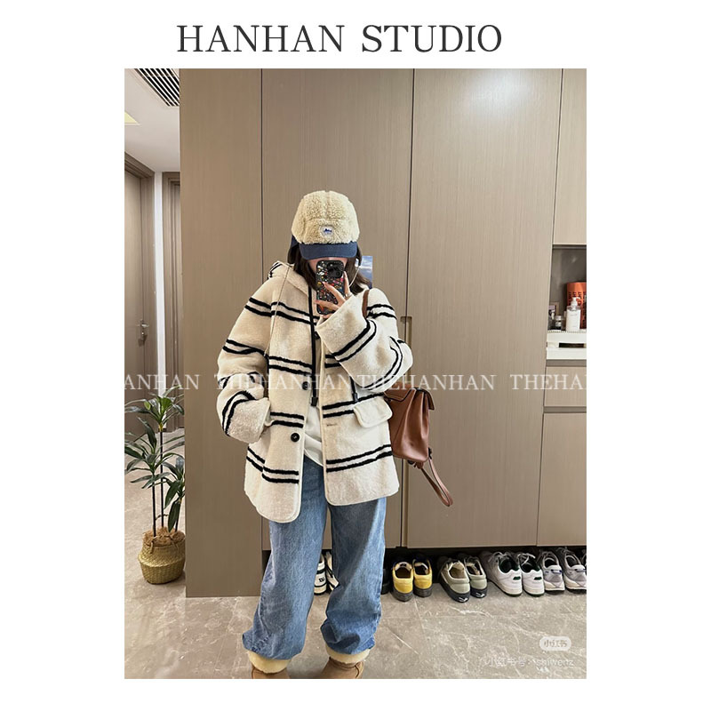 HANHAN - 「秋日旋律」韩单 25年秋冬款加厚糕糕毛休闲外套