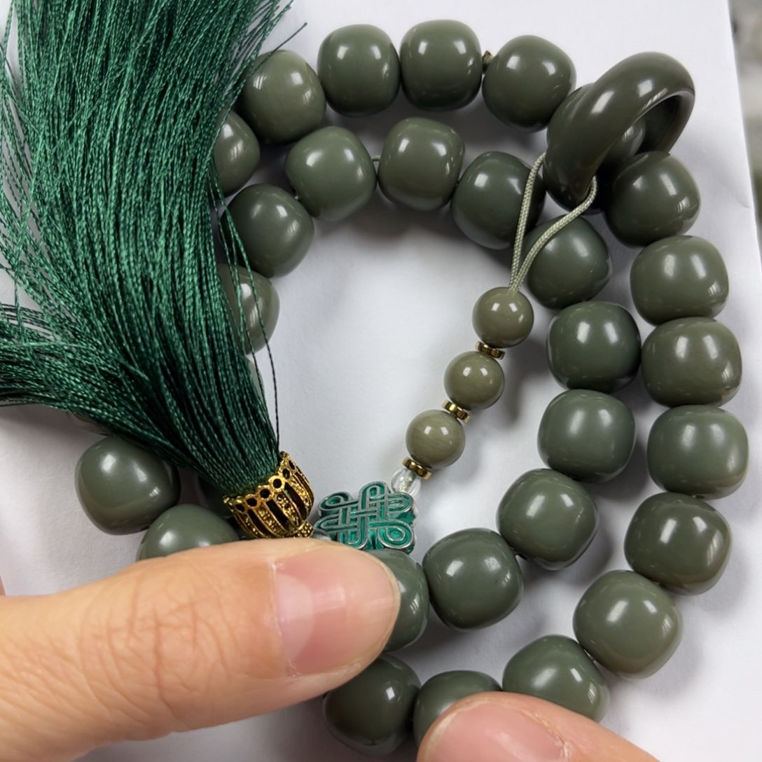 和田玉手链未镶嵌江*大卡12老形珠珠宝级36颗珠子手持