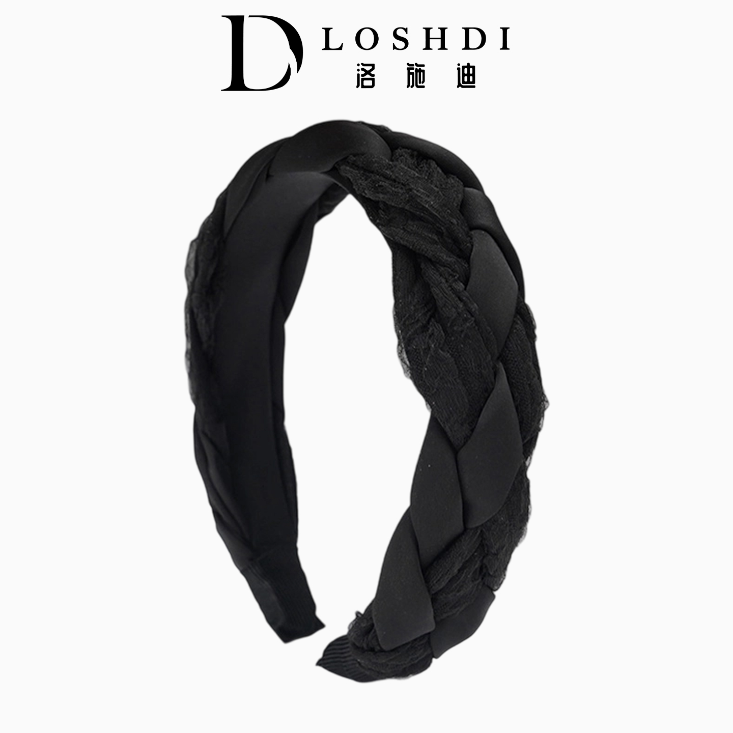 LOSHDI【温婉可人】手工时尚黑色百搭发箍网纱麻花气质高颅顶头箍