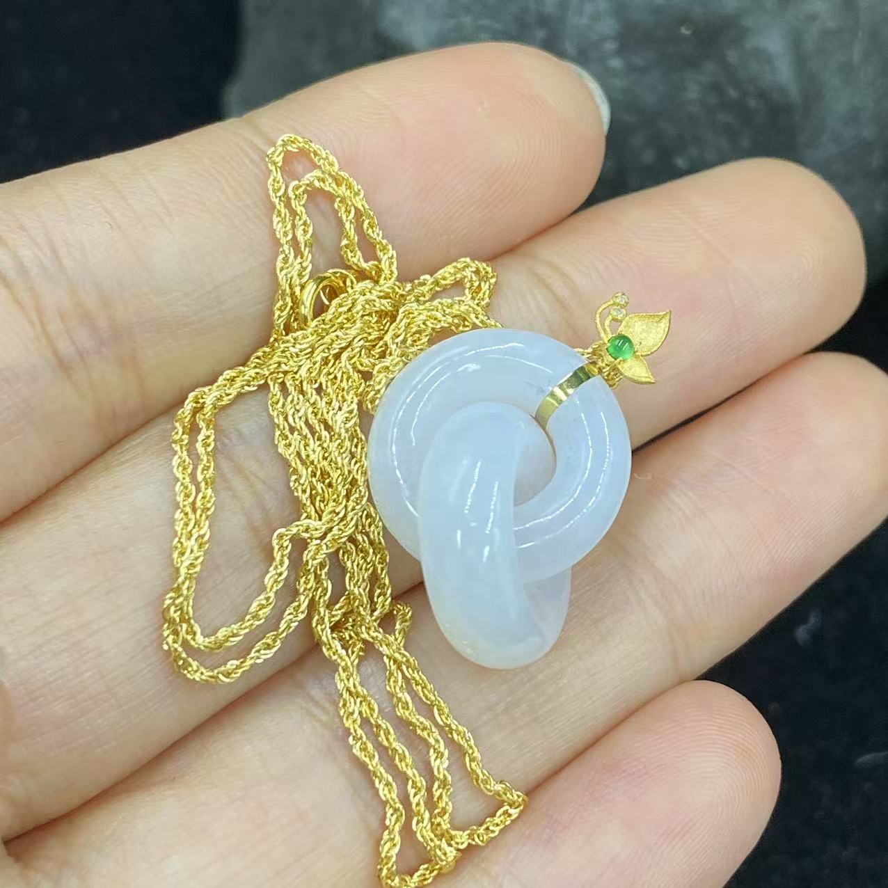 新春大集翡翠吊坠（赠链）18k金镶嵌--环环相扣8713 5