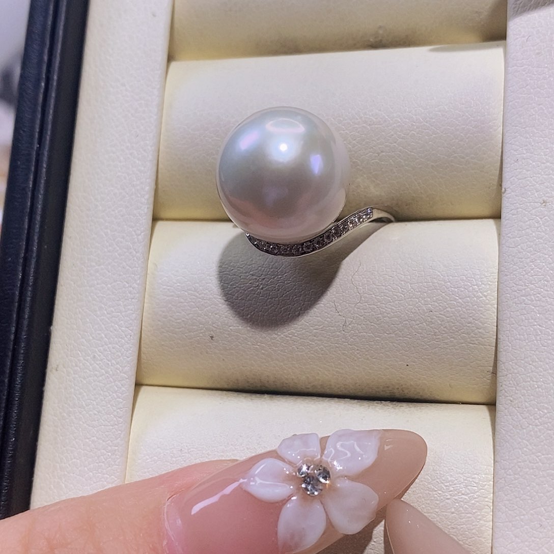 淡水珍珠戒指银S925镶嵌嫣*