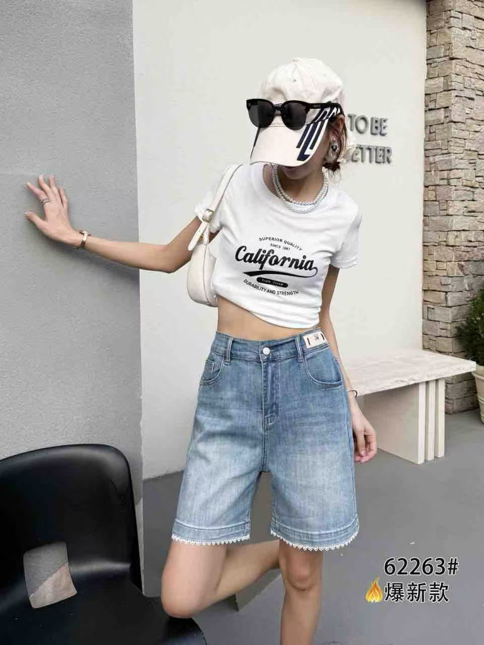 莱正雅62263 高品质面料大码女装夏款牛仔短裤