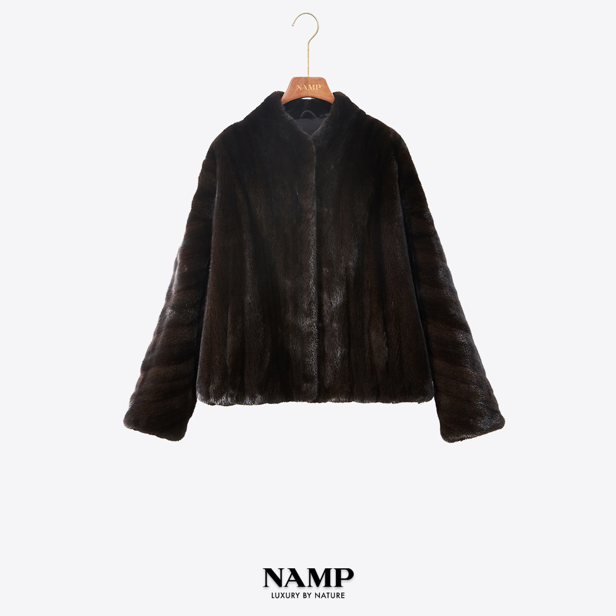  NAMP钻石领全抽刀工艺宝嘉美本黑短款  天鹅绒水貂毛皮草外套女