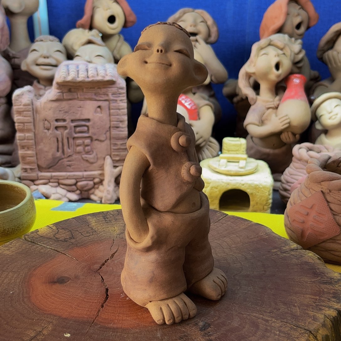 泥塑小长脖摆件家居客厅装饰品