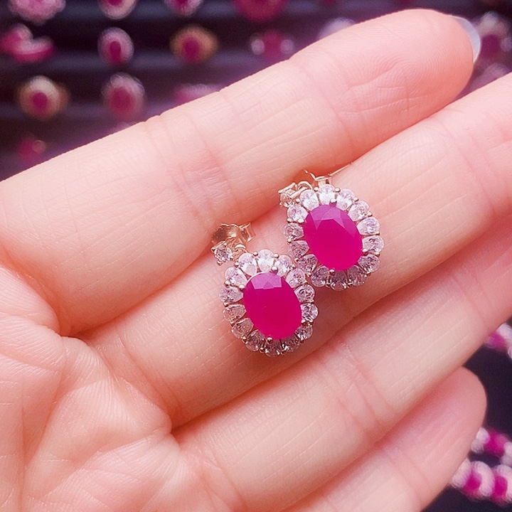 红宝石银S925镶嵌耳饰