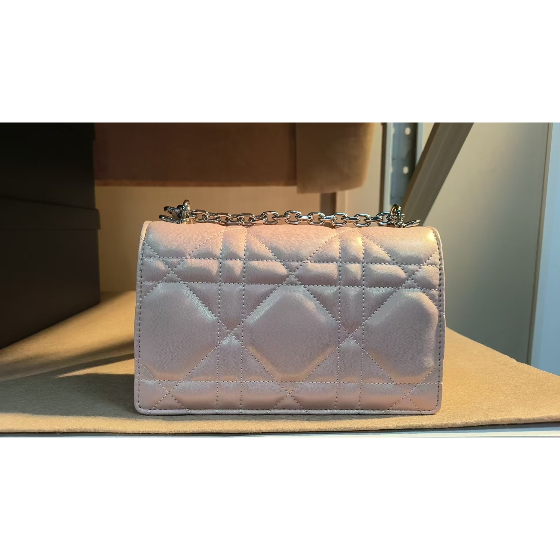 TOLEX2025新款手工时尚大三格真皮女包粉色21CM