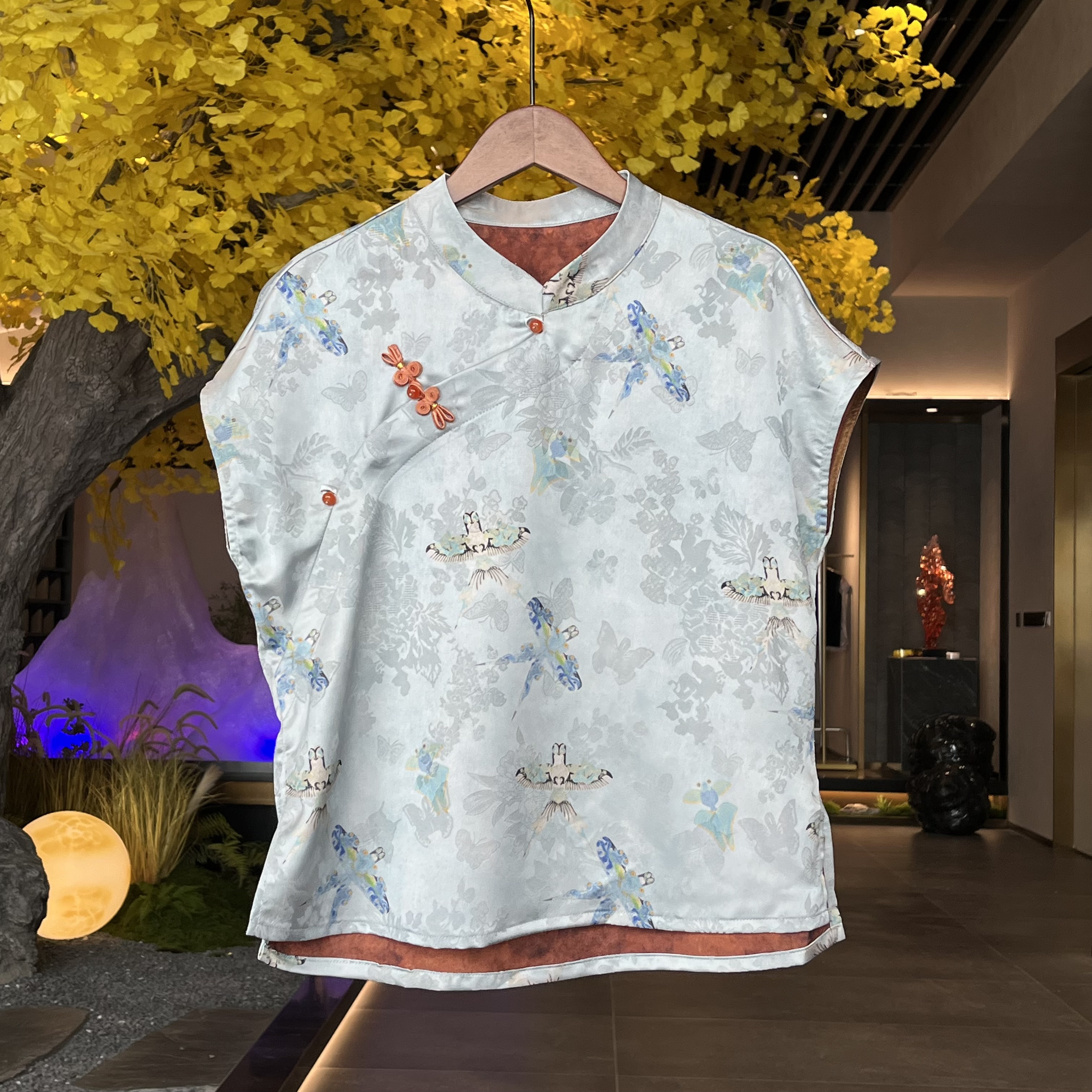 【织鸢】2025新款上衣小衫新中式女装国风立领斜襟提花短袖衬衫