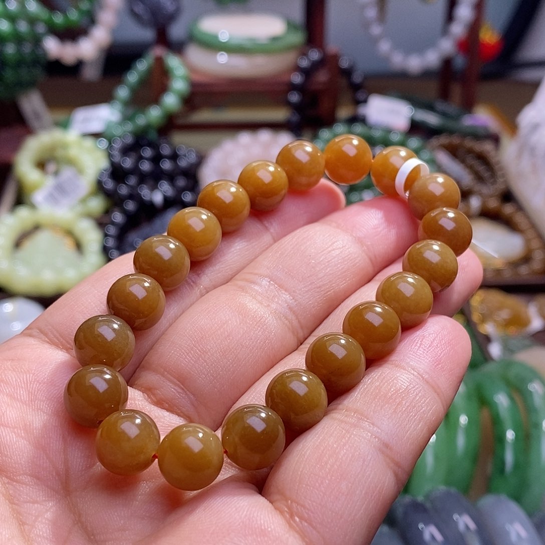 和田玉收藏级新疆且末红糖老矿料圆珠手串10m未镶嵌