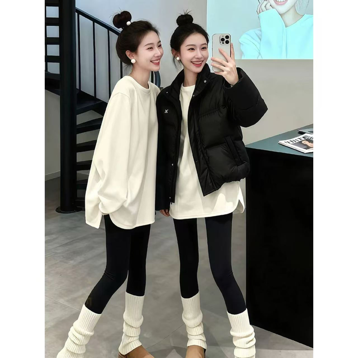 CuiCui-韩版简约百搭加厚绒白T