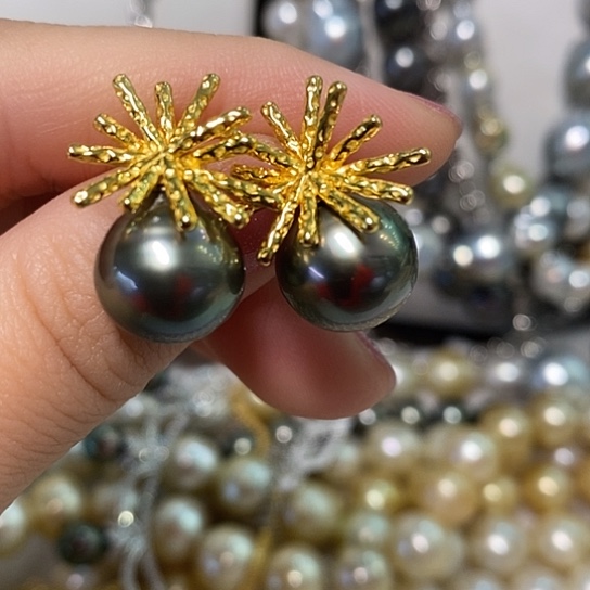 海水珍珠耳饰银S925镶嵌中*12.3