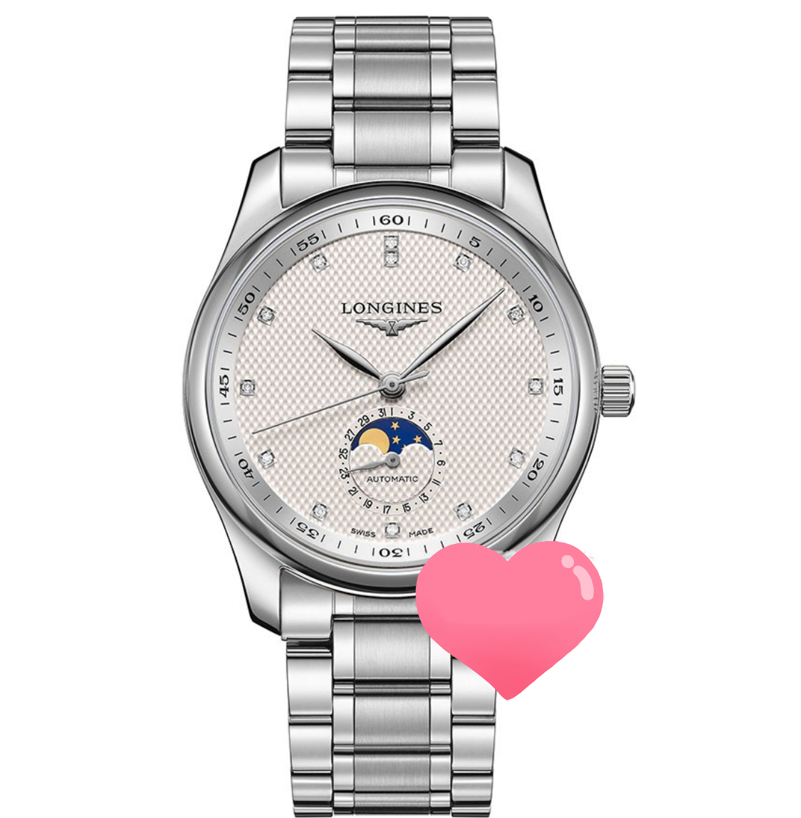 99新 Longines/浪琴 /名匠八针月相909白钻/表径40/自动机械男表