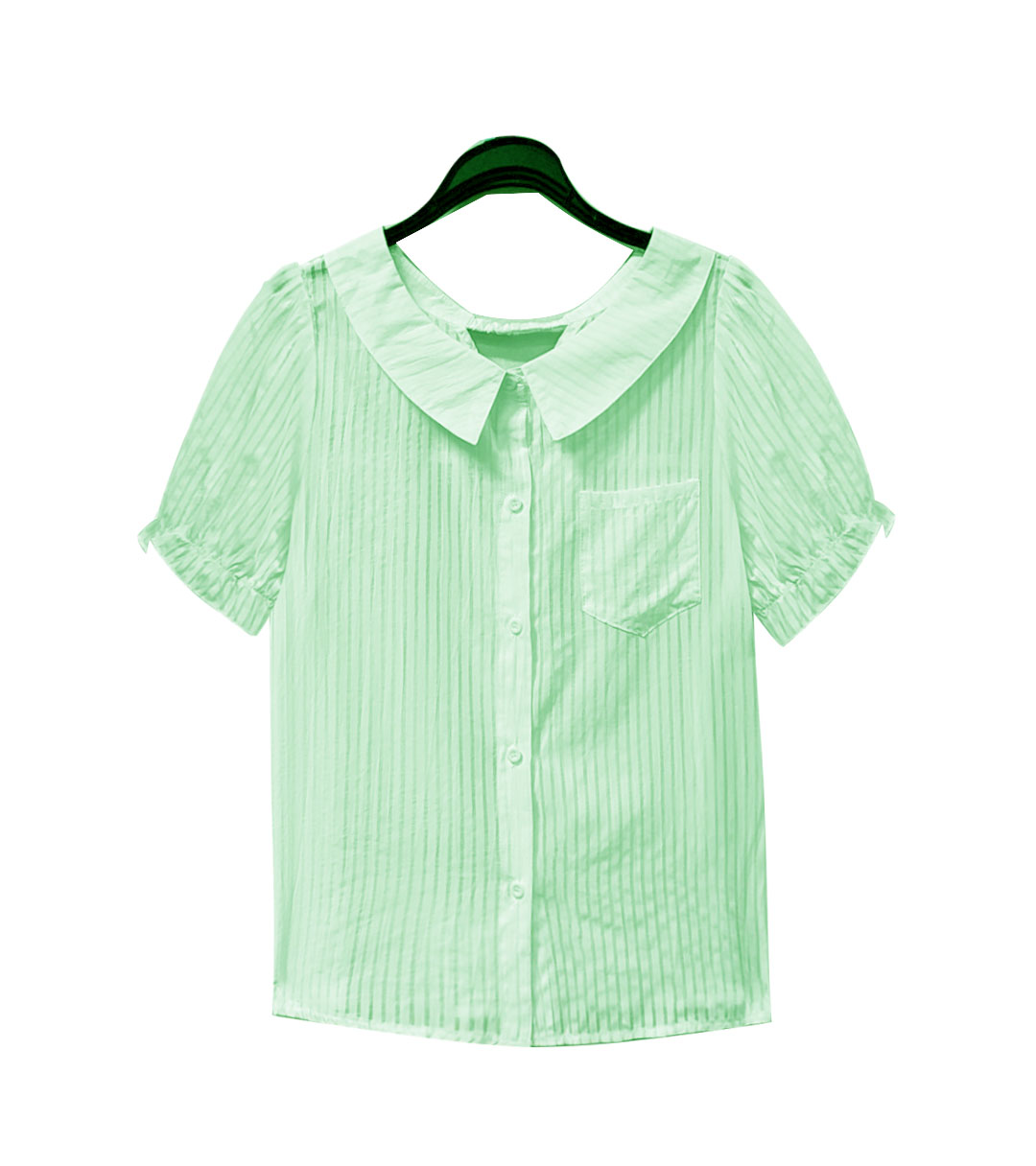 线下门店!门店2&69!简约条纹泡泡袖后镂空短袖上衣ZJ373