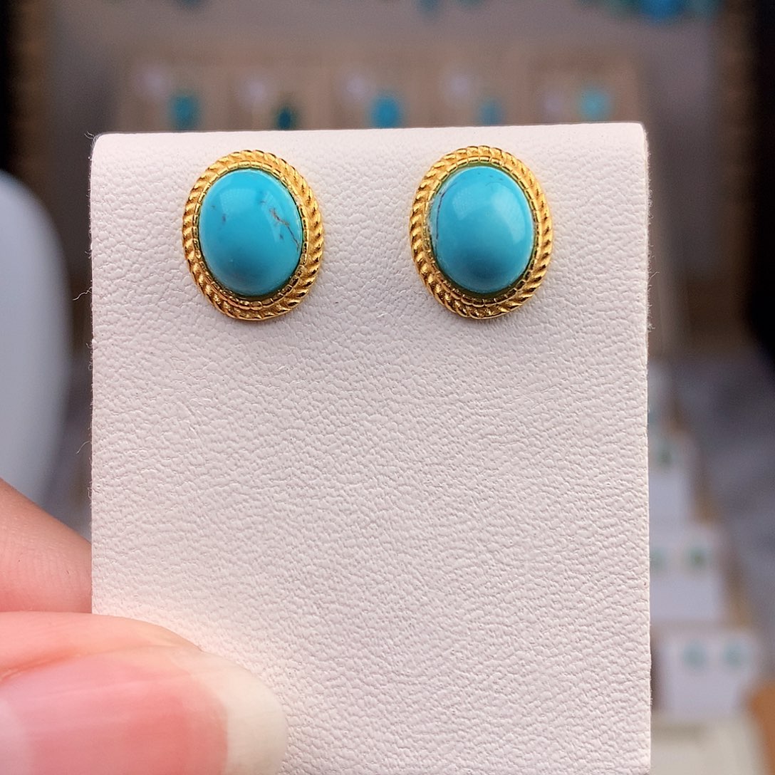 银S925镶嵌绿松石耳饰