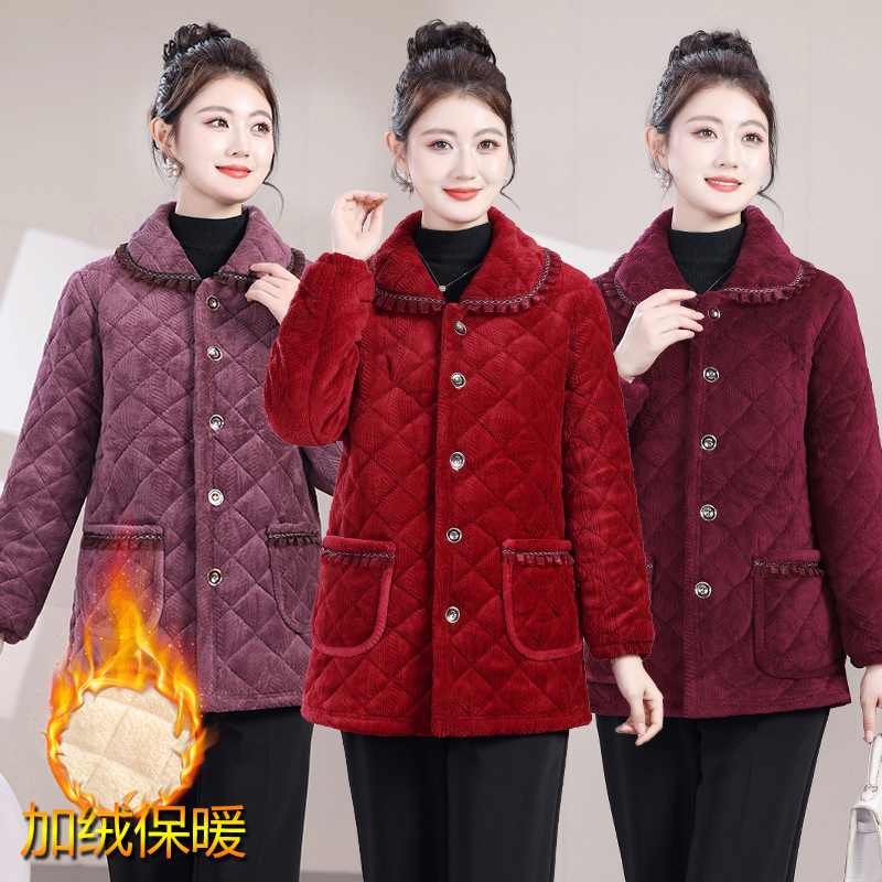 保暖冬季妈妈装宽松翻领棉袄中老年女装外套棉服罩衣工作服