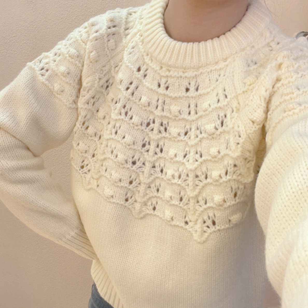 圆领毛衣女秋冬2025年新款加厚套头镂空长袖针织打底衫