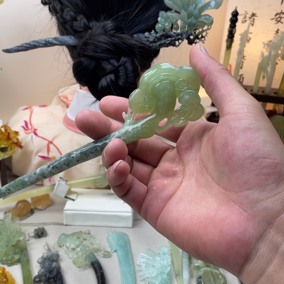 蛇纹石玉合金发饰发簪